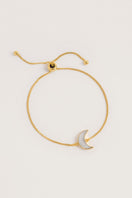 Adjustable gold moon bracelet by Freya Rose featuring a delicate crescent moon charm and sleek gold chain.