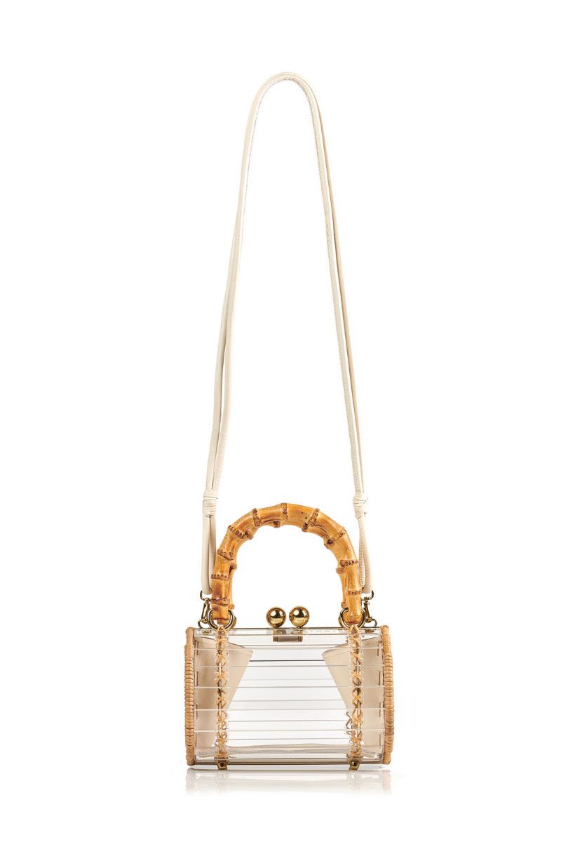 Waiwai Rio Alix Bambu Bag in Crystal, a stylish top handle bag with transparent, bamboo-inspired design and elegant details.