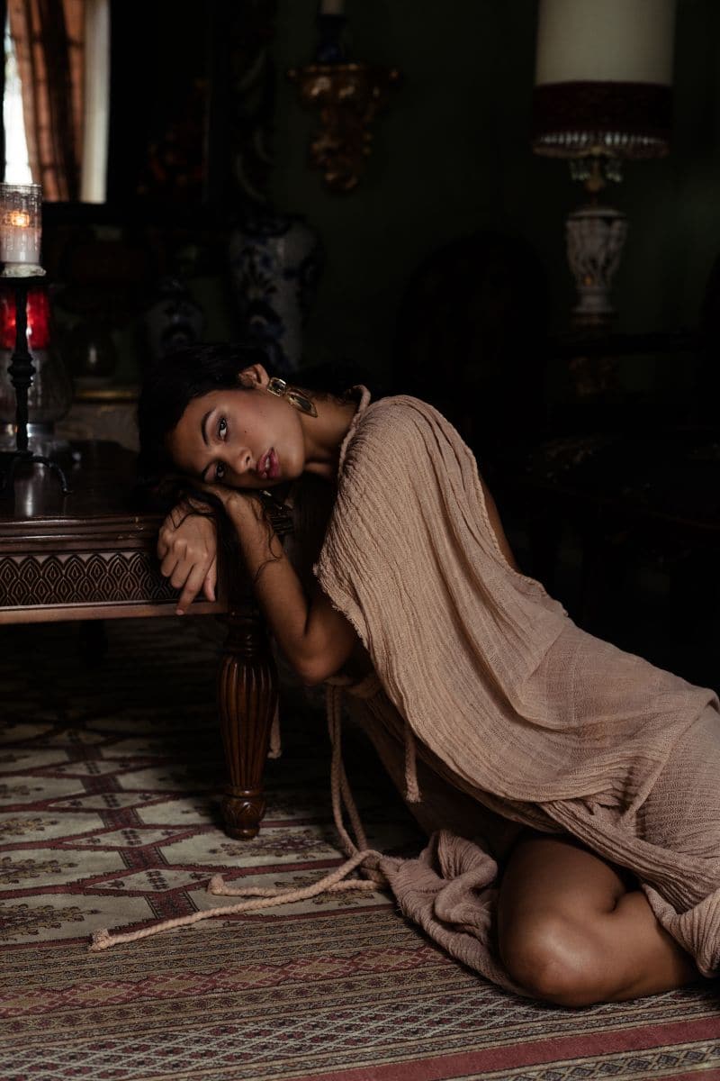 Kasia Kulenty Athena Sand Maxi Dress with flowing fabric and elegant design, perfect for summer or special occasions.