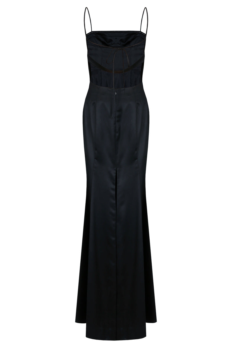 WOOL SILK EVENING GOWN IN BLACK - CULT MIA