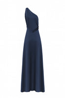 Navy blue AIMEE long satin maxi dress by Nazlı Ceren, featuring a flowing silhouette and elegant satin fabric.