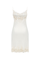 Bocan Couture jewel short rayon nightgown with gold lace trim, featuring a comfortable fit and elegant design.