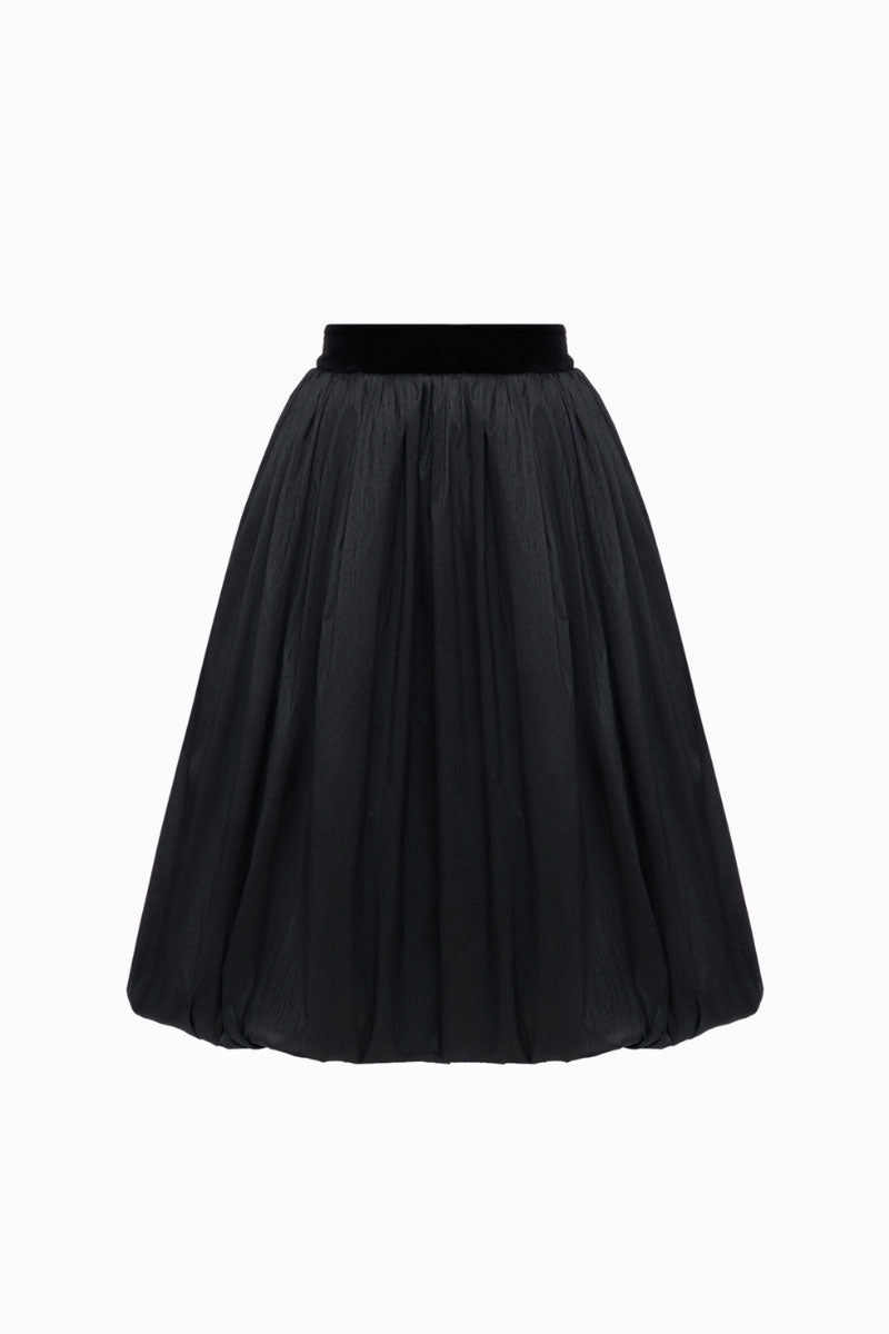 Black Transformer MIDI skirt by Balykina, featuring a sleek mid-length design with stylish detailing and a modern silhouette.