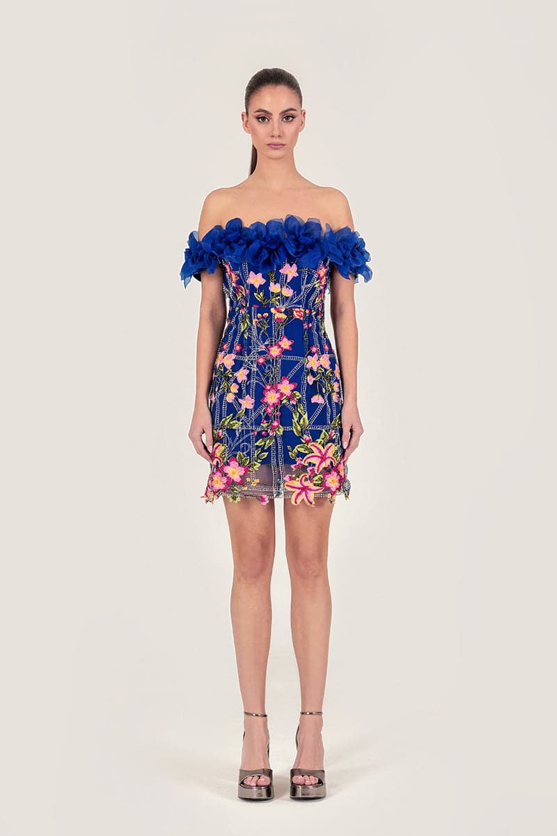 FLOWER APPLIQUÉ EMBROIDERED MINI DRESS - CULT MIA