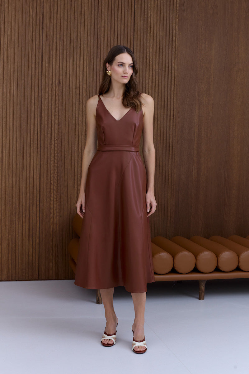 UNDRESS MALOU VEGAN LEATHER MIDI DRESS IN CHOCOLATE | Cult Mia UNDRESS MALOU VEGAN LEATHER MIDI DRESS IN CHOCOLATE | Cult Mia