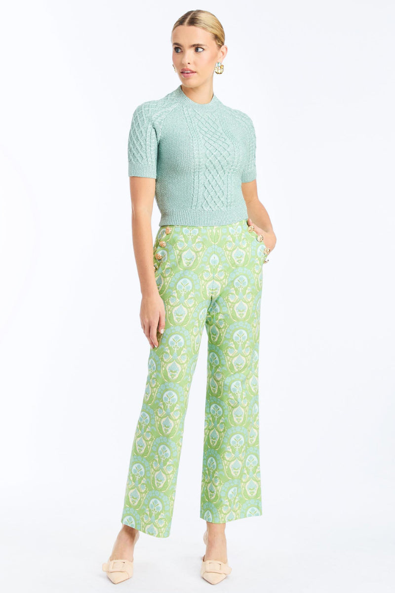 Mestiza New York Antonella pants in Trellis Verte with a stylish, patterned design and tailored fit displayed on a model.