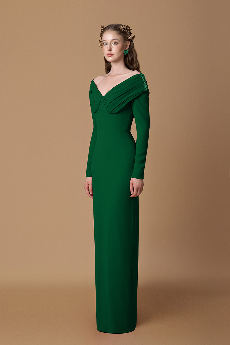 CREPE DE CHINE V-NECK MAXI DRESS IN GREEN | CULT MIA | I.H.F CREPE DE CHINE V-NECK MAXI DRESS IN GREEN | CULT MIA | I.H.F