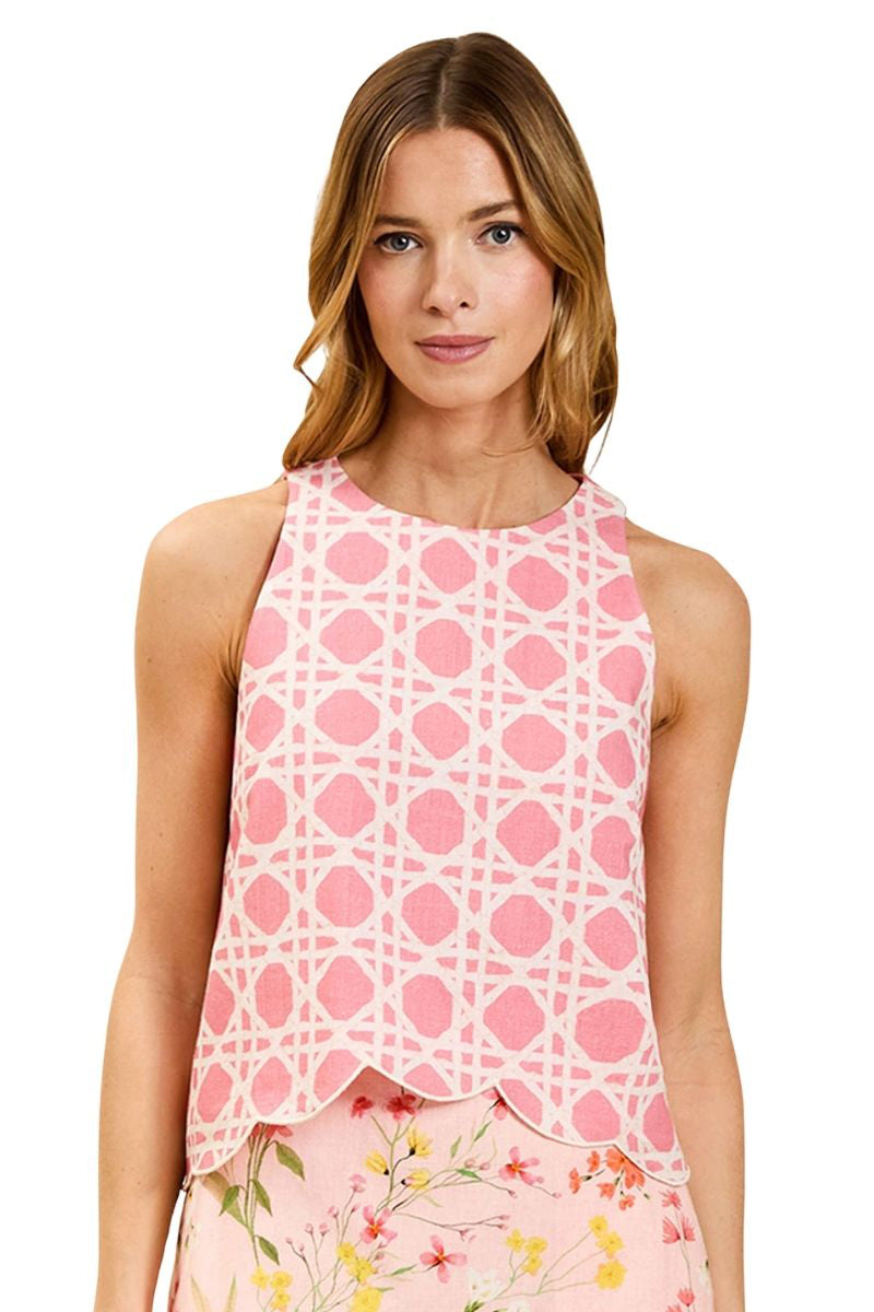 Mestiza New York Prism Scallop Tank Top in Lattice Blush, featuring scalloped edges and soft blush pink fabric.