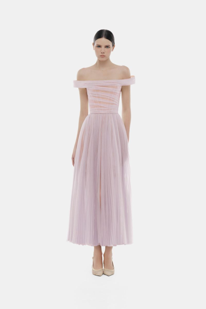 VIOLET OFF-SHOULDER MIDI DRESS - CULT MIA