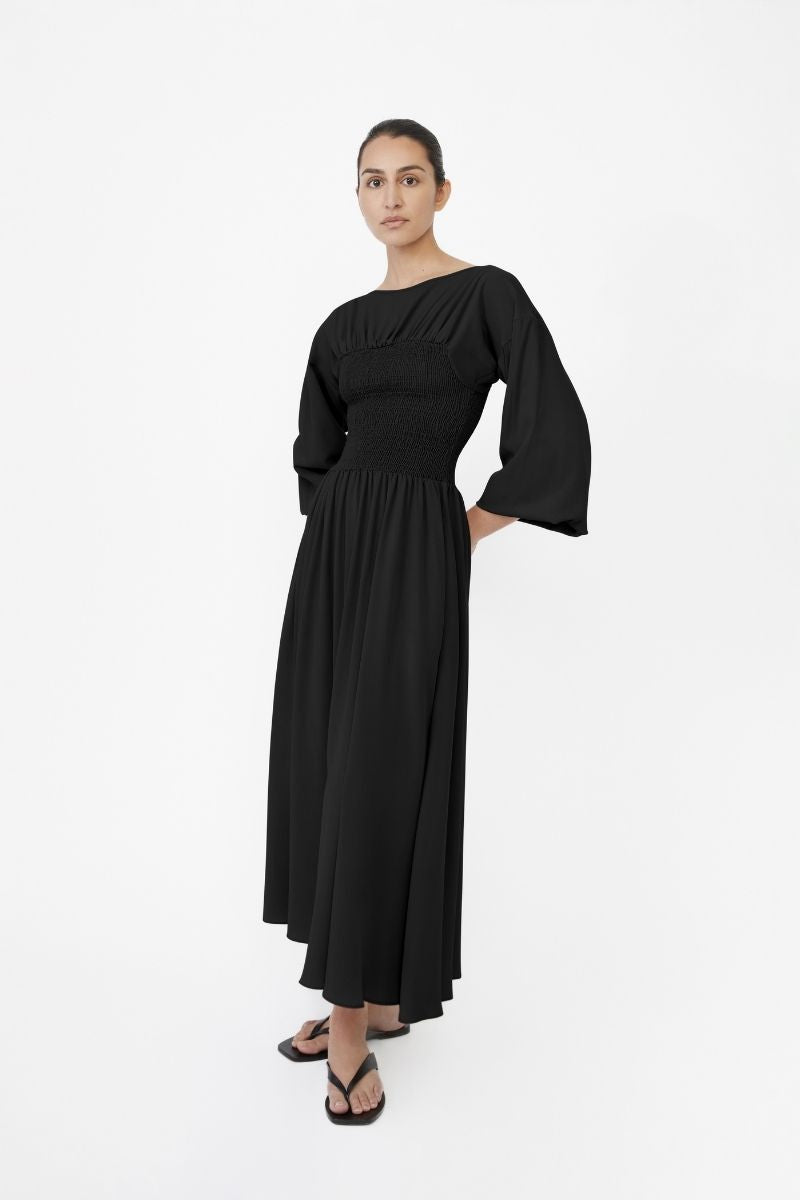 SMOCKED CUPRO MIDI DRESS - CULT MIA