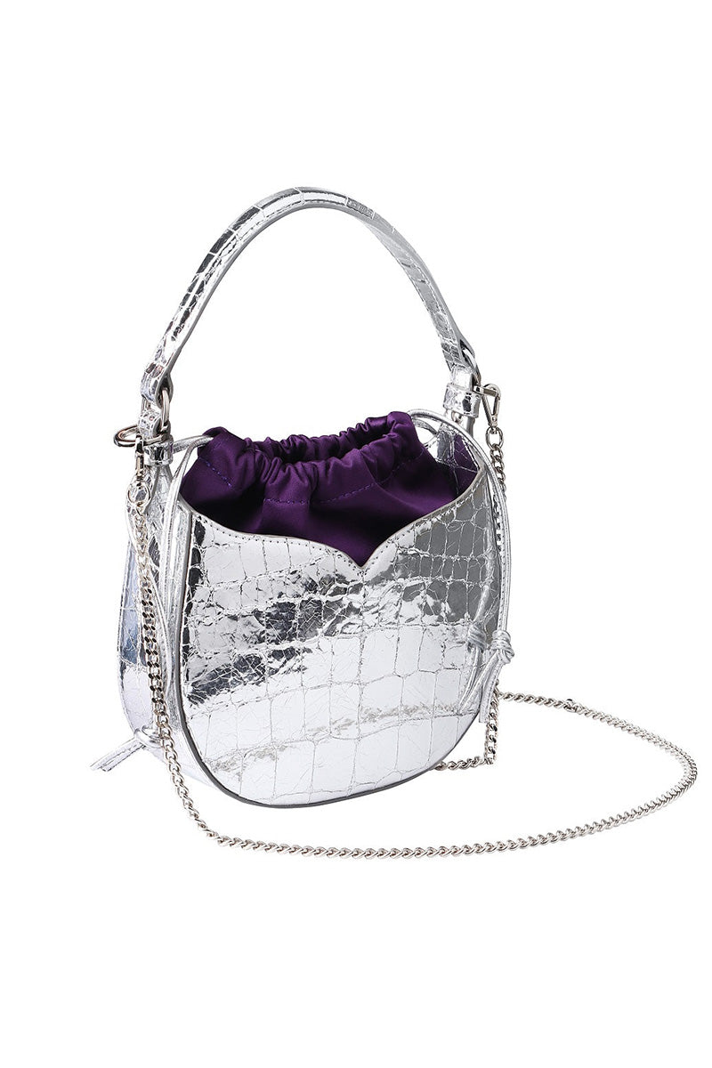 Silver Maria mini top handle bag by Vikele Studio with a sleek, compact design and elegant silver finish.