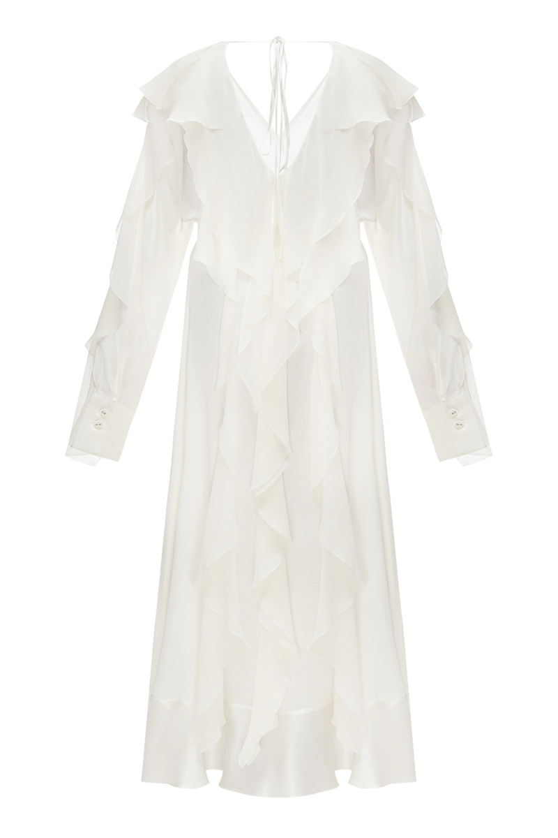 IVORY SILK AND CHIFFON MAXI DRESS - CULT MIA