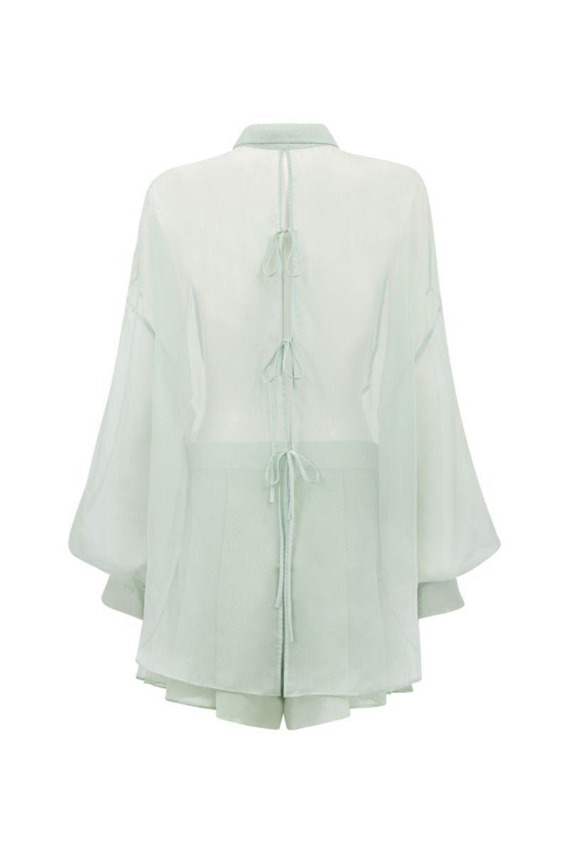 MELITA MINT SILK PLEATED SHIRT AND SHORTS SET - CULT MIA