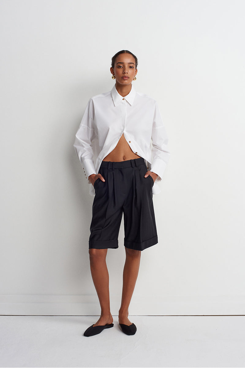 Gray ICONIC shirt by Acaria Studio featuring a classic fit, long sleeves, and subtle stitching details.