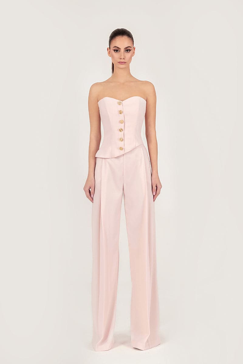 ASYMMETRIC GOLD-DETAILED CREPE CORSET - CULT MIA