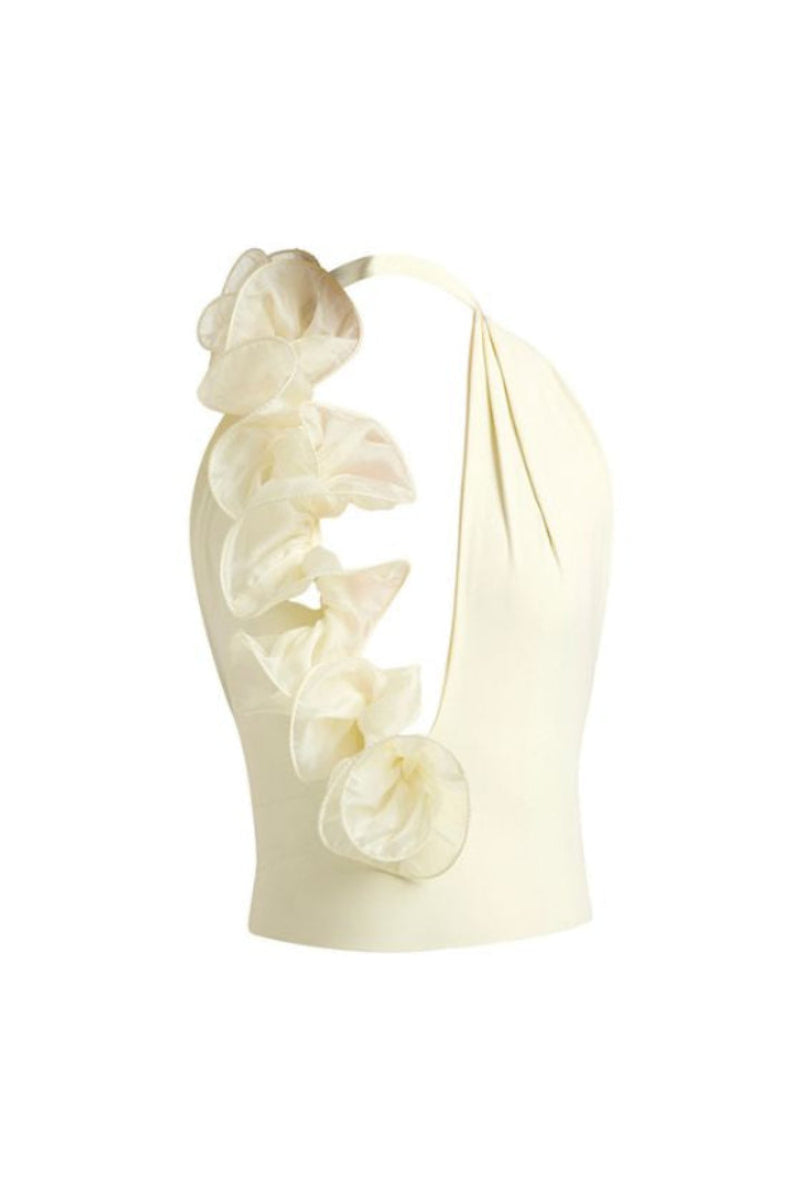 Deme By Gabriella Peony Top in butter yellow, featuring a stylish sleeveless design with a soft fabric finish.