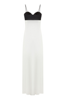 Elegant ivory silk gown with a black top from ELENAREVA, featuring a flowing design and sophisticated style.