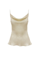NiLuu cream cowl cami top, stylish sleeveless blouse with draped neckline, perfect for casual or dressy occasions.