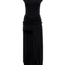 Black SÉLONE SIRA draped open back maxi dress, flowing fabric with a stylish open back design, perfect for elegant occasions.