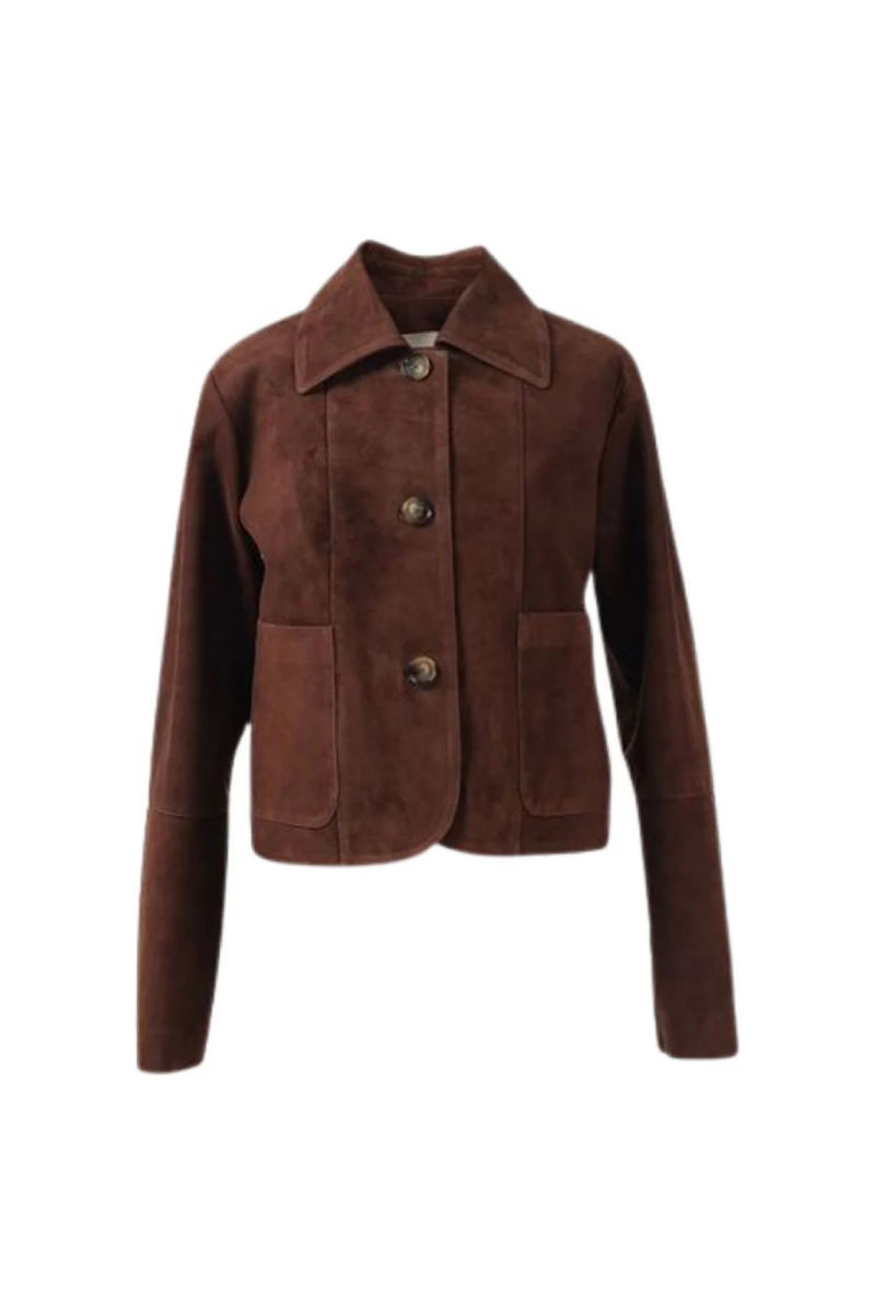 Double A Heather suede jacket in brown, stylish women's jacket with a soft suede texture and tailored fit.