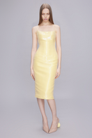 Sudi Etuz liquid organza sculpt midi dress featuring a flowing, elegant design with a fitted bodice and soft draped fabric.