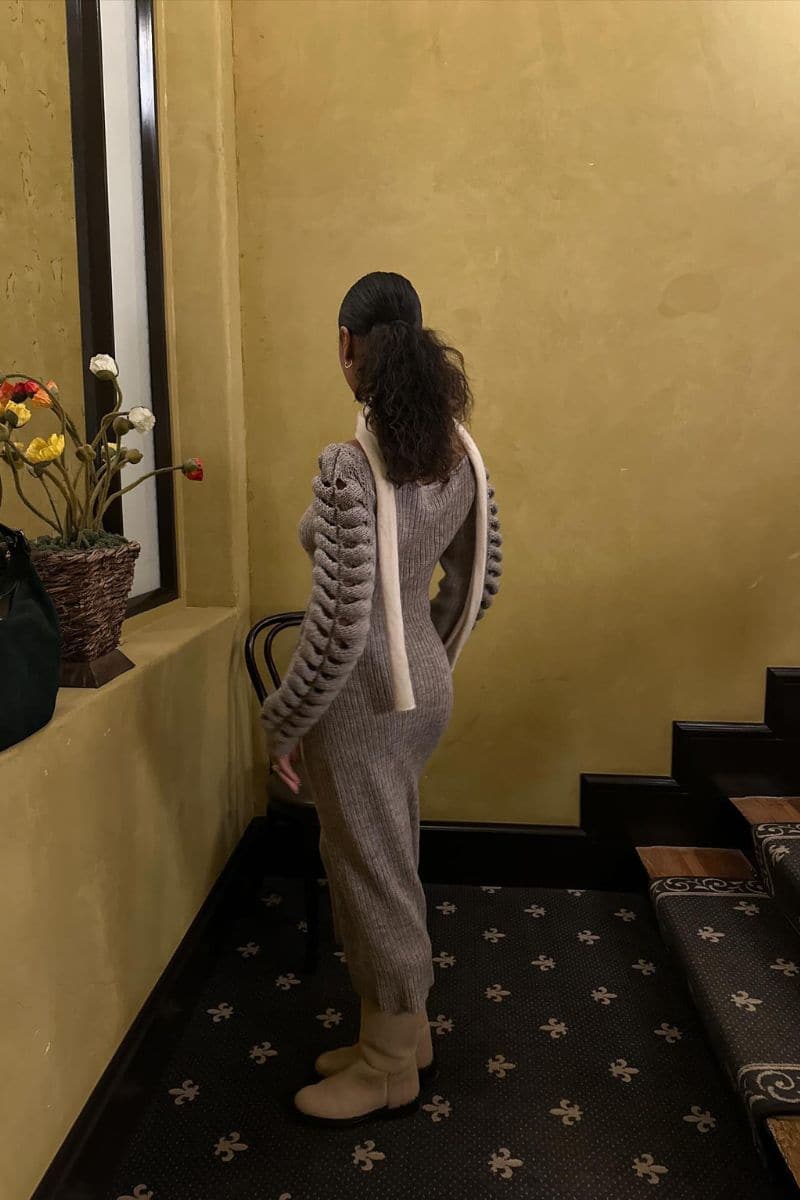 CULT MIA X LIYA ALMOND FROST KNITTED DRESS - CULT MIA
