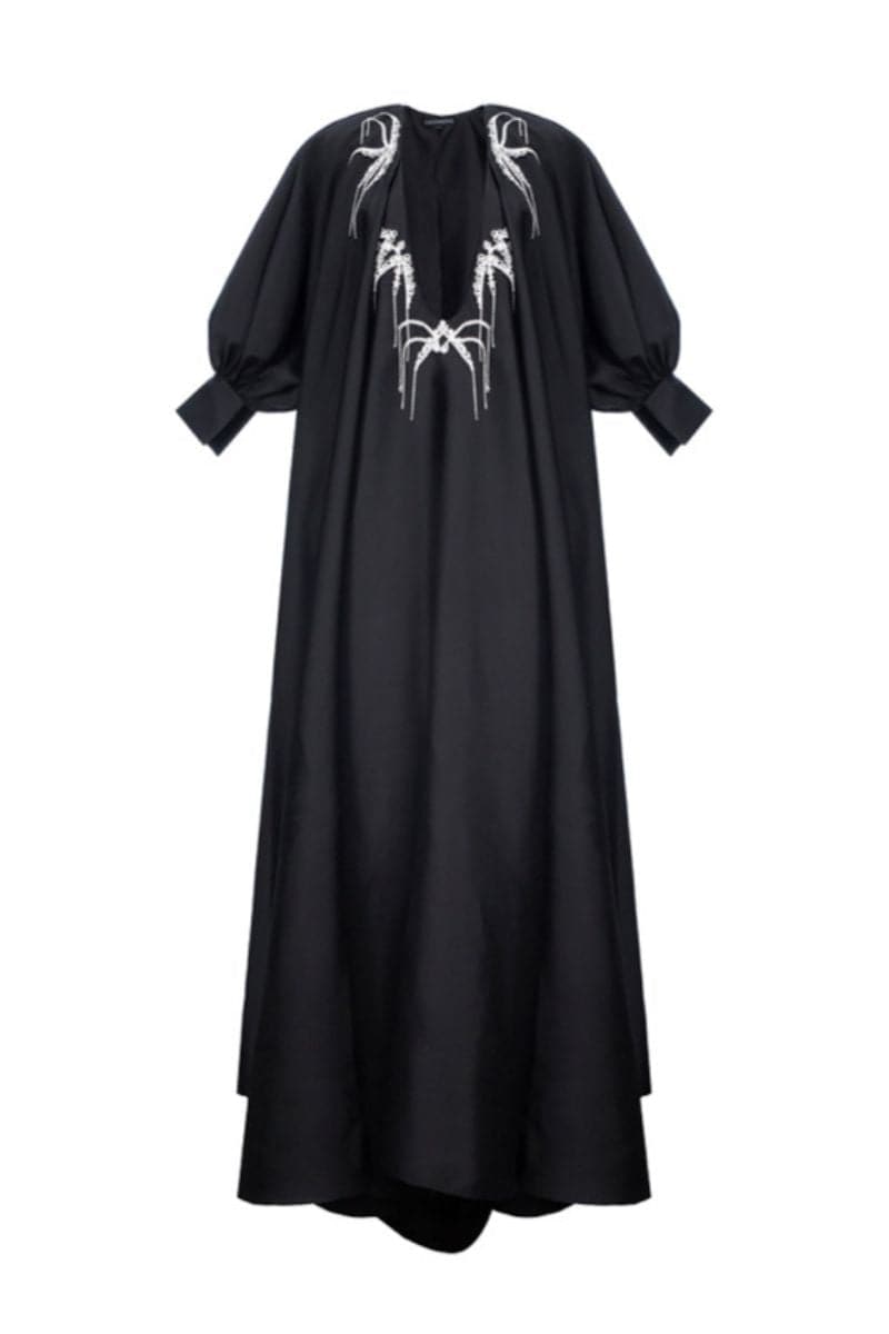 BLACK CUT-OUT TAFFETA MAXI DRESS - CULT MIA