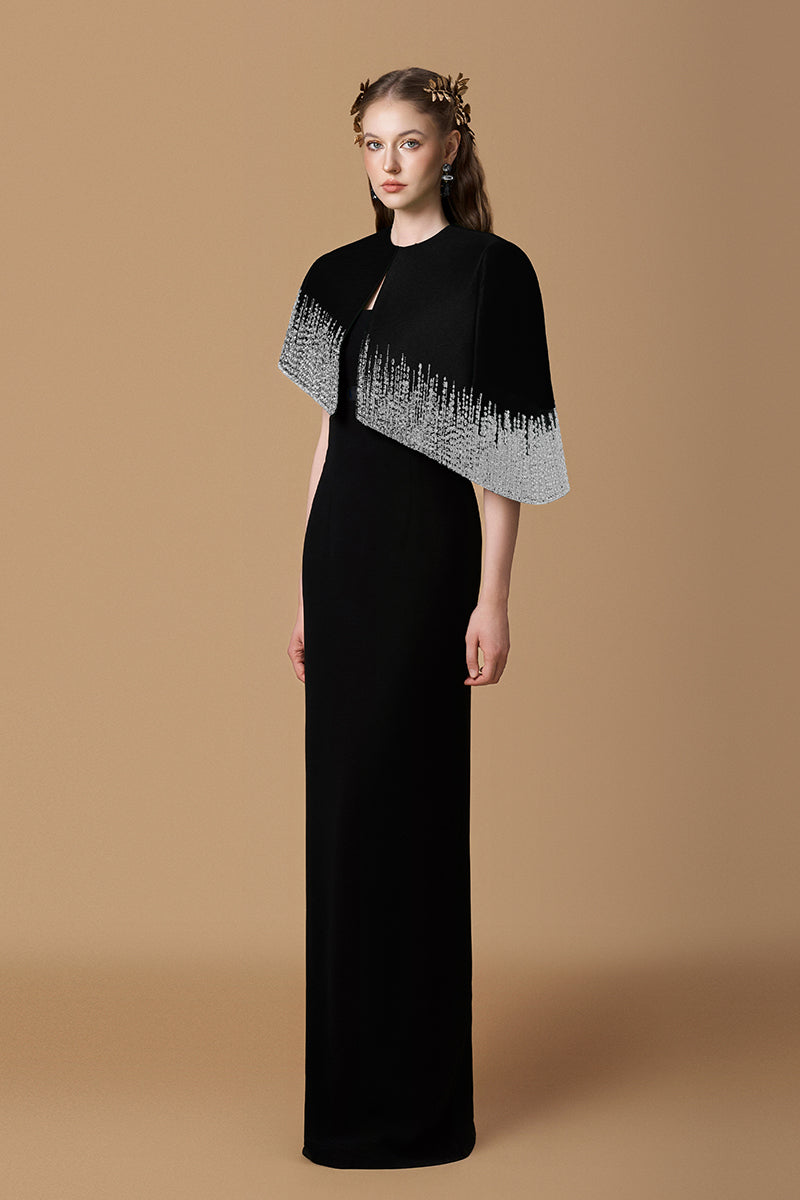 long black taffeta dress I.H.F CREPE AND SILK TAFFETA DRESS IN Black