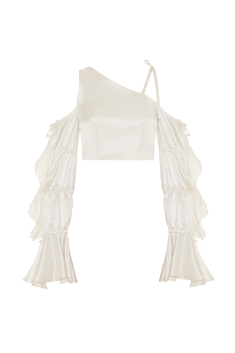 CROPPED TOP WITH FLOUNCE SLEEVES - CULT MIA