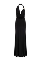 Black Dakota Jersey Long Dress by Nazlı Ceren, a stylish maxi dress with a flowing silhouette and long sleeves.