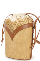Beige VIKELE STUDIO shoulder bucket bag with adjustable strap and minimalist design, featuring smooth leather texture.