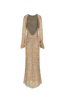 Nazlı Ceren Riona maxi dress in antique bronze, flowing fabric with elegant design, perfect for stylish occasions.
