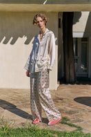 KIKI Cherry Cat 22 Momme silk long pajama set from Not Just Pajama, featuring a luxurious silk loungewear design with cherry cat print.