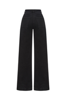 Black wide-leg jeans by ELENAREVA, shown on a model, featuring a relaxed fit and classic denim style.