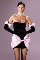 Nur Karaata velvet society mini dress, shown in a stylish design with a smooth, luxurious fabric and fitted silhouette.
