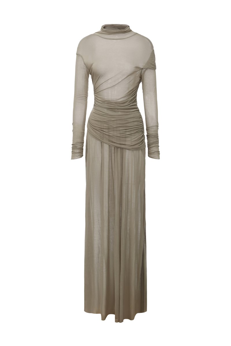 Chictopia draped jersey maxi dress in soft fabric, featuring a flowing silhouette and elegant draping detail.