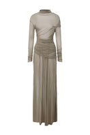Chictopia draped jersey maxi dress in soft fabric, featuring a flowing silhouette and elegant draping detail.