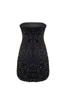 Black Nazlı Ceren Casey Mini Sequin Dress displayed on a mannequin with shimmering sequin details and a fitted silhouette.