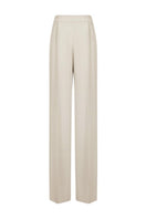 LEKIEU Kenya cream straight wide-leg pants displayed on a model with a relaxed fit and cream color, stylish and comfortable for casual wear.