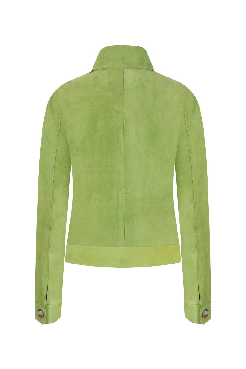 ZUT Mini Alisha Green Jacket displayed flat, showcasing its stylish design and vibrant green color.