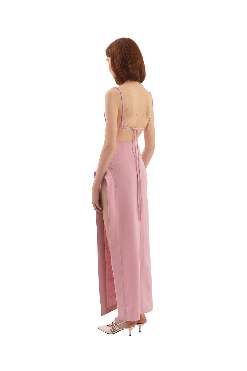 PINK BOW CRYSTALS LONG DRESS - CULT MIA