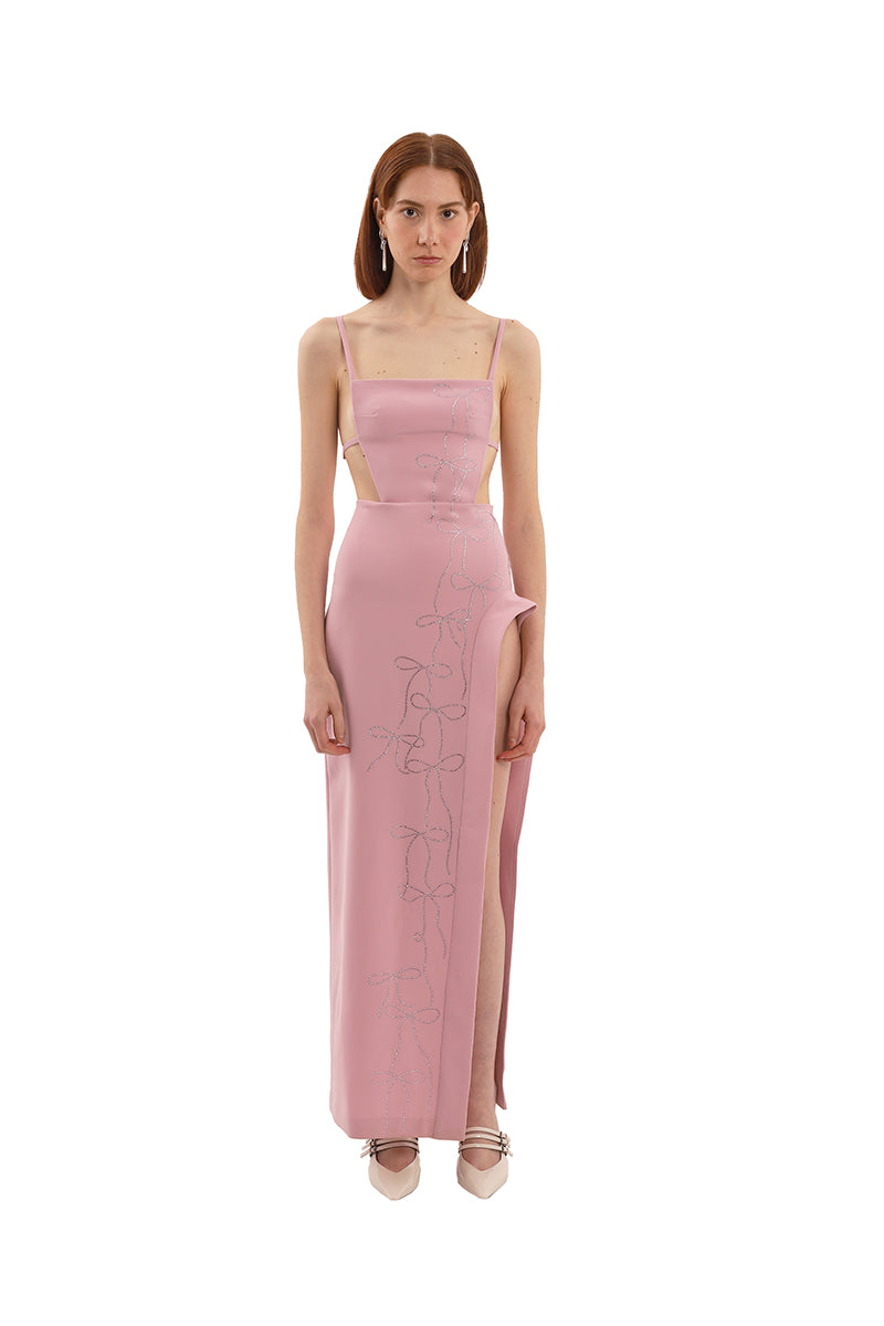 PINK BOW CRYSTALS LONG DRESS - CULT MIA