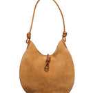 Beige suede boho shoulder bag from Folklore The Label with a relaxed, stylish design and adjustable strap.