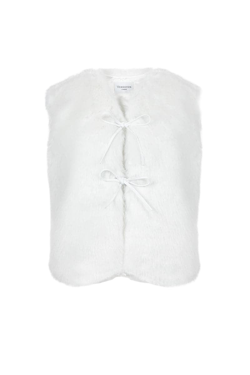 Verheyen Serena white gilet jacket with a sleeveless design, lightweight fabric, and front zipper for a stylish layered look.
