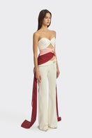 Three-tone burgundy bustier top with strap details, designed by Stolen Stores, showcasing a stylish and fitted fashion piece.