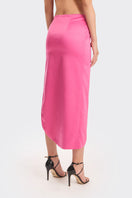 Rose pink 3-carat maxi skirt by Stolen Stores, flowing fabric with a stylish, elegant design perfect for casual or dressy occasions.