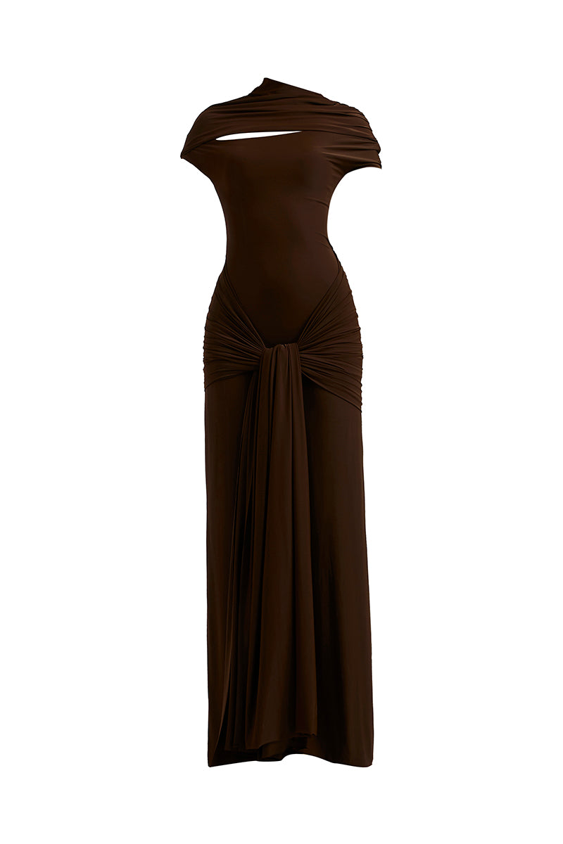 ZELIE BROWN JERSEY MAXI DRESS - CULT MIA