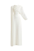 Elegant off-white ARIENNE gown by Deme By Gabriella, flowing fabric and sophisticated design perfect for formal occasions.