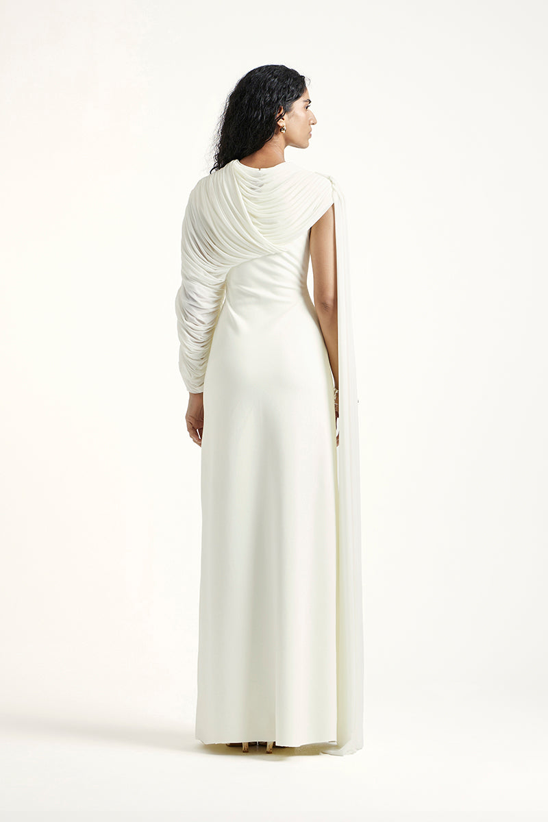 Deme By Gabriella Arienne off-white maxi dress, flowing fabric and elegant design, full-length style perfect for formal occasions