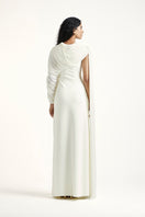 Deme By Gabriella Arienne off-white gown with elegant flowing fabric and intricate design, perfect for formal occasions.